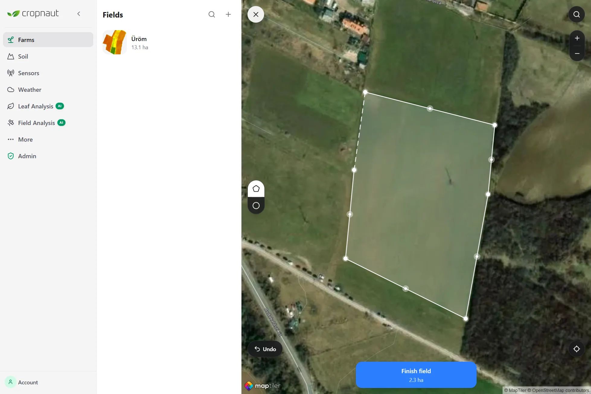 Screenshot — field setup or map view