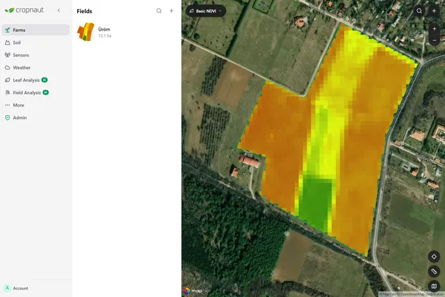 Desktop screenshot — satellite dashboard with field view
